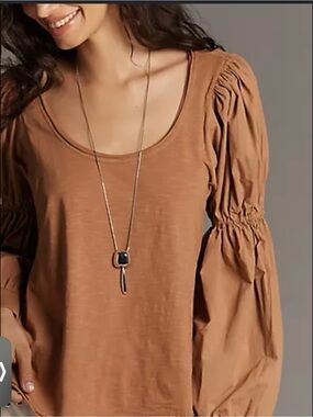 Pilcro Puff-Sleeve Scoop Neck Top - Brown
